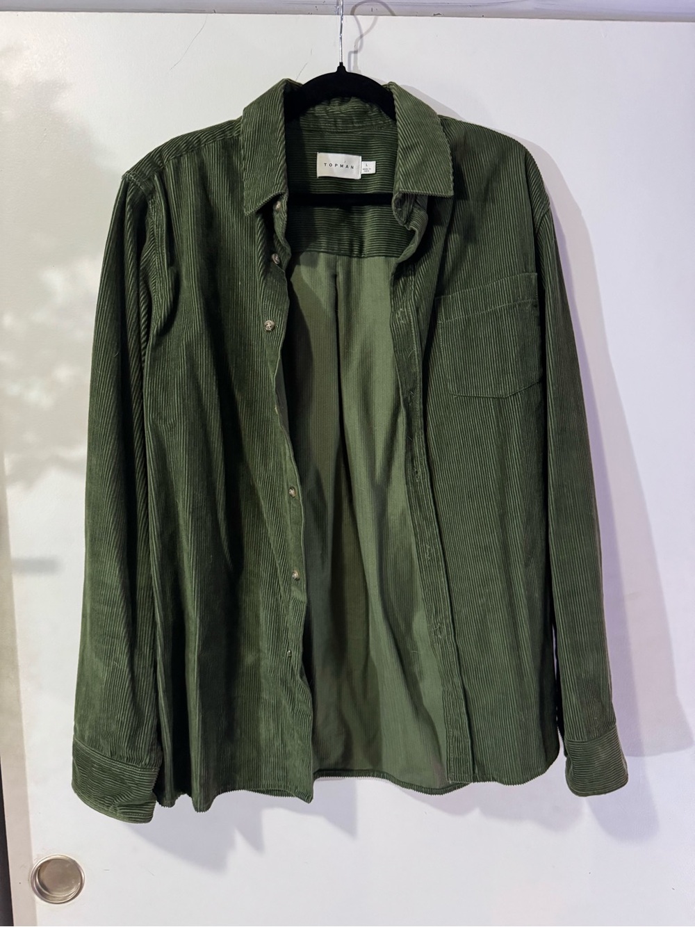 Topman Olive Green Corduroy Men's Shirt Size L